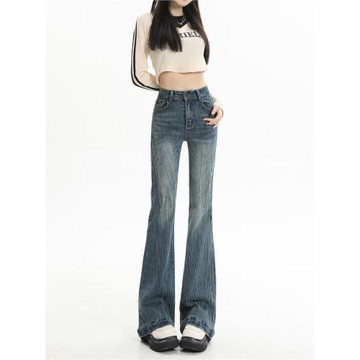 (免運)vfvk微喇牛仔褲女高腰褲子女款秋冬加厚小個子彈力修身馬蹄喇叭褲