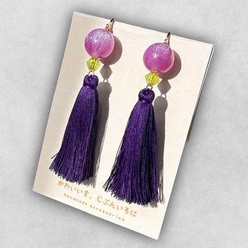 紫羅蘭耳環 【春日糖果珠飾與紫色流蘇】
