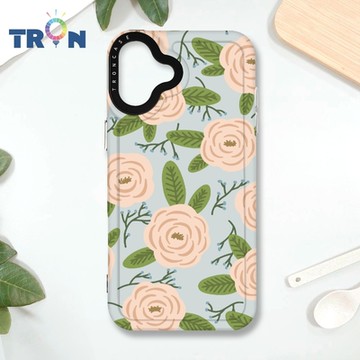 TRON IPHONE 16 PLUS 平塗手繪花朵D款 MAGSAFE 磁吸 防摔 太空殼 透黑 手機殼