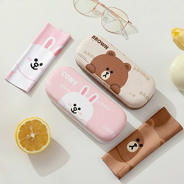 【LINE FRIENDS】抗壓防摔眼鏡盒+拭鏡布 多色選