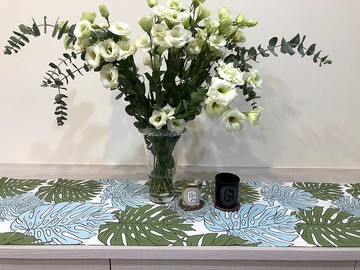 台灣獨家訂製款 aLoveSupreme 南非文青手繪長桌巾熱帶綠色龜背葉