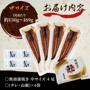 ふるさと納税 b5-150 鹿児島県産 伊崎田のうなぎ蒲焼 中＜150g以上＞× 4尾(計600g以上)  鹿児島県志布志市