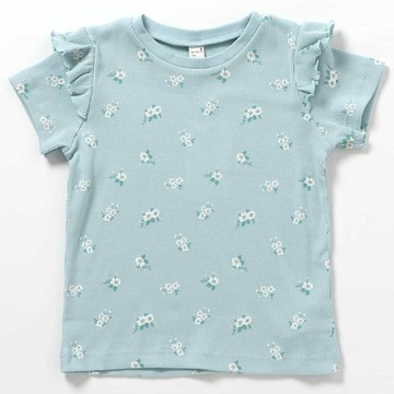 日本 apres les cours - [推薦] 荷葉邊袖羅文短袖上衣-滿版花朵-薄荷綠