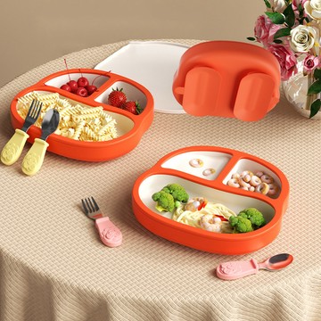 矽膠餐具 UUbaby 一體式寶寶分格餐盤 食品級矽膠兒童飯碗 吸盤防滑嬰兒學習餐具 可微波輔食碗 寶寶訓練學習碗