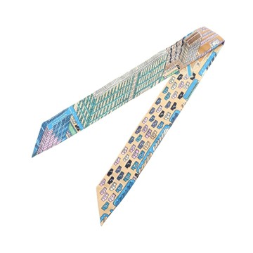 HERMES 愛馬仕 綠/藍/棕色 絲綢 Pantin City Twilly 絲巾 【二手名牌BRAND OFF】