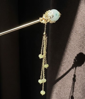 飄花翡翠圓珠髮髻 925純銀鑲嵌 | 天然緬甸玉翡翠A貨 | 送禮