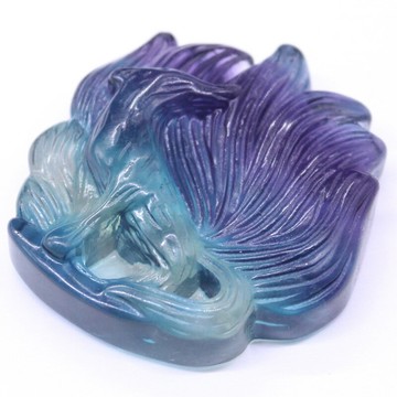 如鴻天然彩色螢石九尾狐貍動物形水晶原石擺件新年禮物漂亮石頭