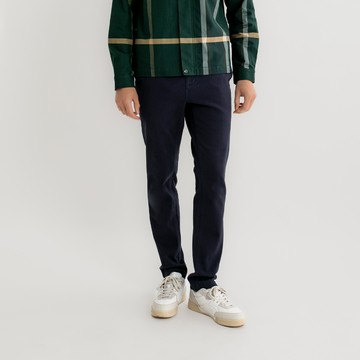 男裝-彈性斜紋休閒長褲-藏青色