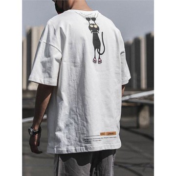 純棉短袖T恤男夏季印花上衣 日系寬松純棉卡通半截袖男生圓領體恤