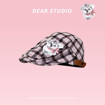 日系甜心辣妹粉色小狗前進帽子女y2k可愛復古反戴顯臉小畫家帽潮