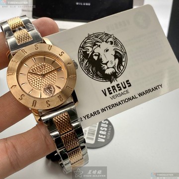 [星晴錶業]VERSUS VERSACE手錶,34mm,VV00315玫瑰金色錶面玫瑰金錶殼金銀相間精鋼錶帶款