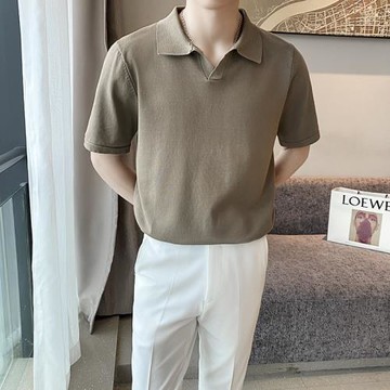 輕熟風男夏季翻領針織短袖無扣Polo衫男士薄款保羅衫寬松休閑T恤