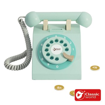 【德國 classic world 客來喜經典木玩】木製電話復古經典款/家家酒遊戲