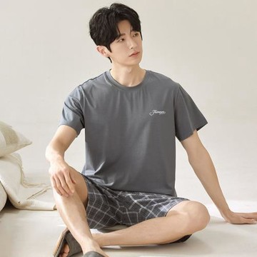 新款睡衣男夏季短袖莫代爾休閑家居服可外穿加大碼男士涼感睡衣