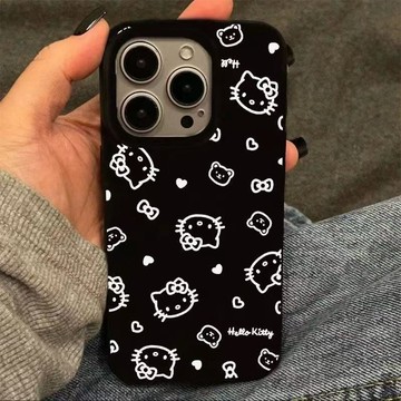 kitty手機殼🎀 全屏綫條KT貓實用iPhone16promax蘋果手機殼15 軟膠手機殼 全包式手機殼 防摔摔手機殼