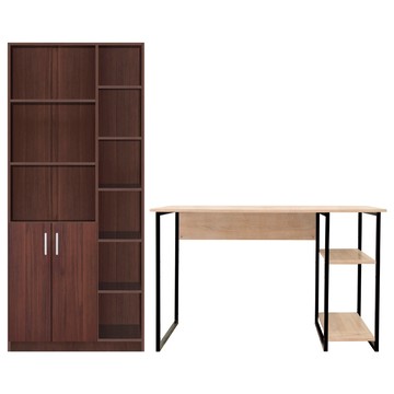 《HOPMA》現代書桌書櫃組 台灣製造 工作桌 電腦桌 辦公桌 書桌 收納櫃-淺橡(漂流)木+胡桃木