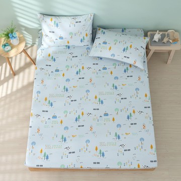 雙人加大床包枕套組/美國棉授權品牌 / 小農場 [鴻宇] 台灣製 - 2333藍