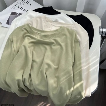 溫柔超軟糯雙面德絨純色長袖上衣百搭打底衫女