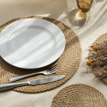 日式亞麻草編織餐墊隔熱餐桌墊防燙西餐墊子圓形杯墊鍋墊碗墊家用