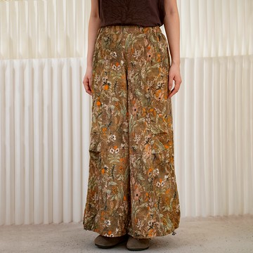 印花設計感可調節腳口寬褲558941