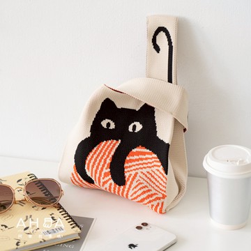 貓咪趴線球針織手提包 B0079