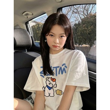 台灣出貨 100%純棉美式復古短袖t恤女新款爆款寬鬆卡通慵懶半袖上衣潮 女生t恤 圓領短袖 純棉t恤 印花t恤 韓系上衣