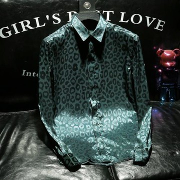 LORK&DEEM 個性潮流亮面斑馬紋花襯衫設計感時尚百搭翻領長袖上衣