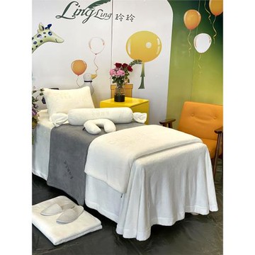 玲玲簡約美容床罩激光刻字美容院床罩四件套按摩被套美體床套logo