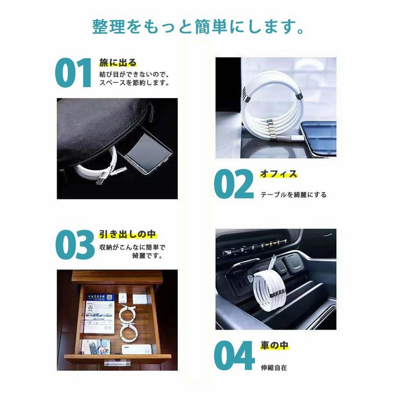 充電ケーブル マグネット 巻き取り iPhone android 磁石 usb USB-C to
