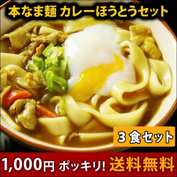 送料無料 本なま麺　ほうとう　特製カレースープ　3食セット