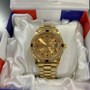 (2色可選)(Little bee小蜜蜂精品) Valentino 范倫鐵諾 15紅鑽金殼鋼錶 蠔式款造型(情侶對錶)