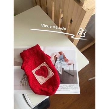 秋冬斯芬克斯無毛貓德文貓衣服加厚愛心紅色針織衫狗狗小貓咪外套
