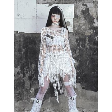 血液供給原創◆瘋人院 亞文化針織破洞朋克小眾打底衫上衣萬圣節