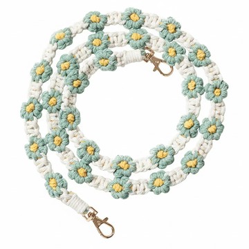 ekax 手工編織花花背帶 棉繩 五金 180mm  綠色小花  1條