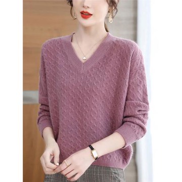 時尚短款V領針織毛衣女2023年新款百搭加厚羊毛衫寬松減齡毛衣女