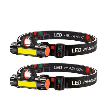 AHOYE 雙光源LED頭燈/露營燈/釣魚燈2件組 USB充電款  黑色  1組