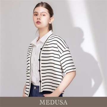 現貨【MEDUSA 曼度莎】小波紋條紋針織開襟上衣（M-XL）｜開襟上衣 針織上衣 罩衫外套