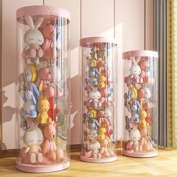 娃娃收納桶玩具收納箱透明防塵大直徑圓柱筒兒童公仔玩偶收納神器