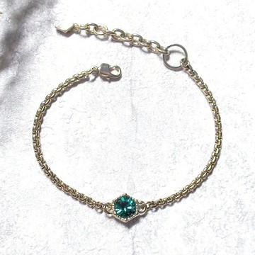 VIIART。原石-森綠。Vintage復古金古著黃銅手鍊