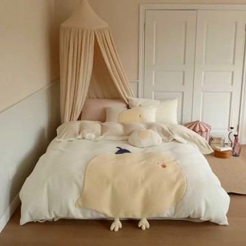 小雞的冬日被窩｜羊絨刺繡四件組 - 雙人加大