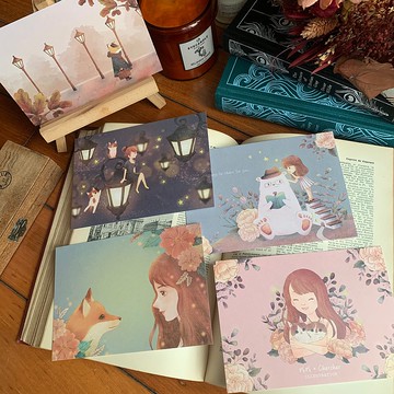 復古貓咪與狐狸明信片1套5張-Seize the day系列_現貨