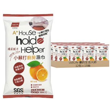 UdiLife 優的生活大師 hold Helper 小蘇打橘子清潔濕巾 SGS檢驗 台灣製造 20x30cm  12包  1組