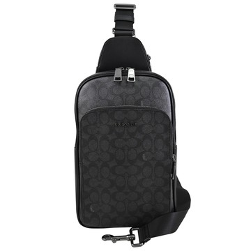 COACH CZ393 經典LOGO前口袋單肩胸口/後背包.黑灰