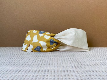 雙拼髮帶 / 白貓牛奶糖 - 米白