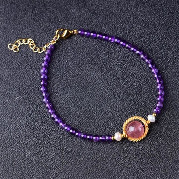 天然紫水晶手鏈女款原創單圈手串轉運簡約文藝百搭時尚首飾品禮物