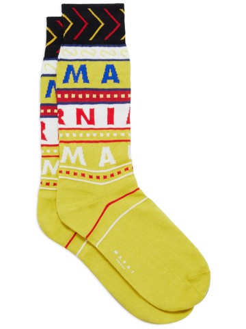 Marni - logo-intarsia fine-knit socks - men - Cotton/Polyamide - M - Yellow