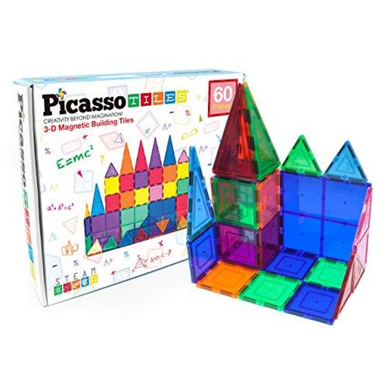 PicassoTiles 60ピースセット60pcsマグネットビルディングタイルクリア