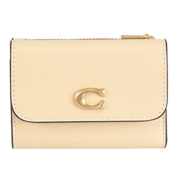 COACH C字LOGO三折式短夾(淺褐-可拆式零錢包)