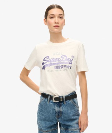 Superdry Women's Embellished VL Graphic T Shirt Cream Size: 12