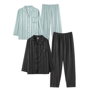 芝桃鳥睡衣情侶男士春秋款冰絲夏季家居服女2026新款仿真絲綢套裝